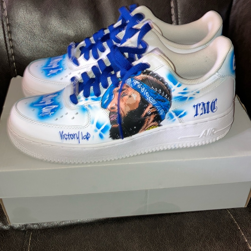 New Nipsey Hussle Custom Blue and White Sneakers